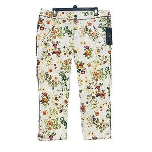 Disney Alice Through The Looking Glass Size 14 White Floral Capris Pants New